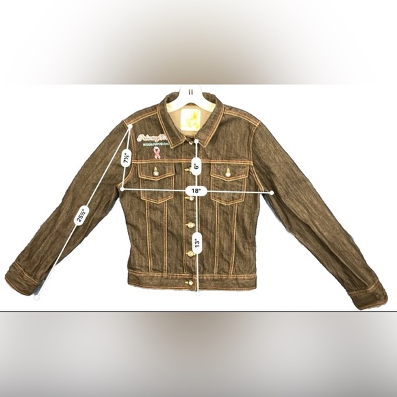 Privacy Wear Breast Cancer Awareness Ribbon Denim Jacket Womens Sz Med Sequins - Picture 3 of 12